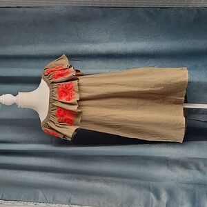 Umgee Sage Green Mini Dress with Red & Orange Floral Accents - M - EUC